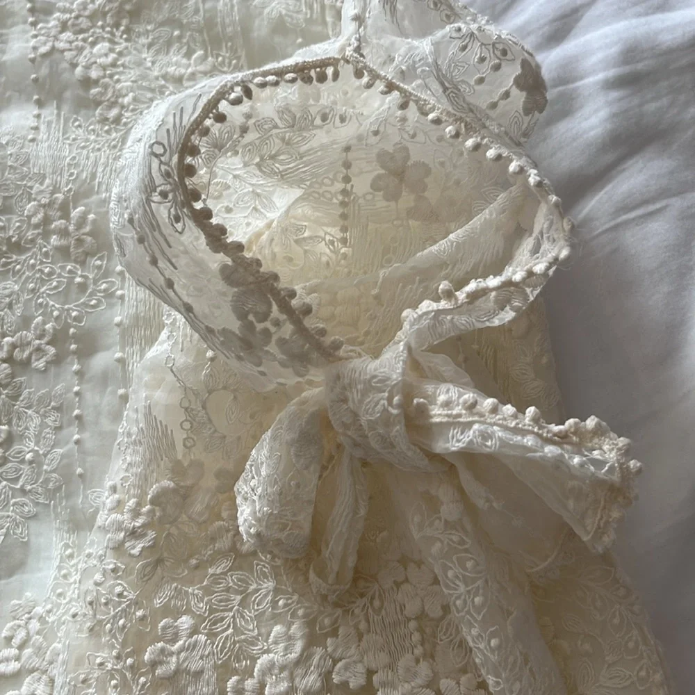 Sheer floral blouse off white quarter sleeves - Picture 10 of 13